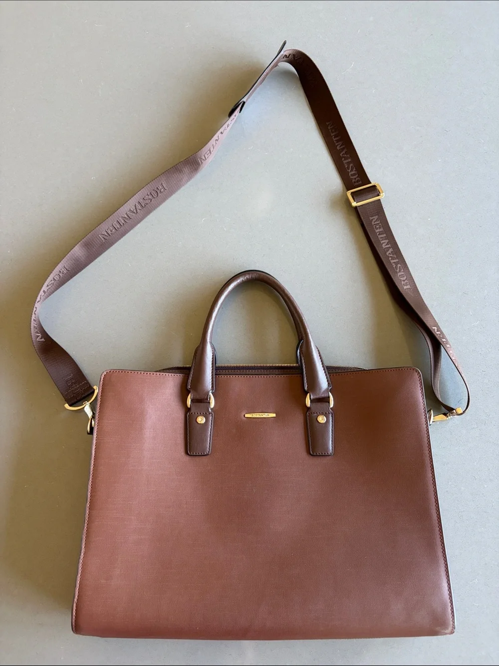 Women’s Brown Leather Laptop Bag with Detachable Strap